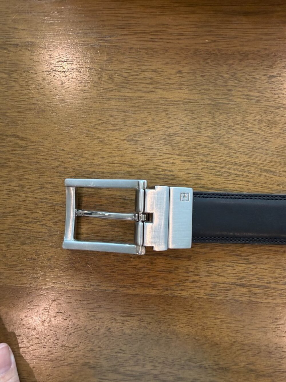 Men's Brown Leather Belt Size 37-38 Silver Buckle